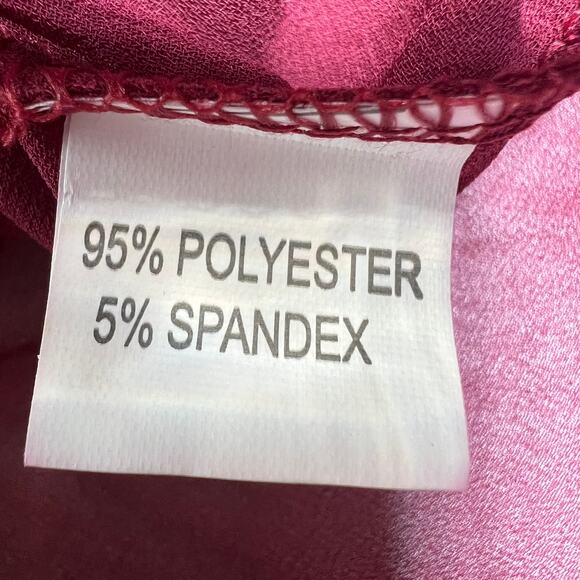 Shein (L) Burgundy Red Sheer Button Back RollTab Long Sleeve Blouse Top - Picture 9 of 10